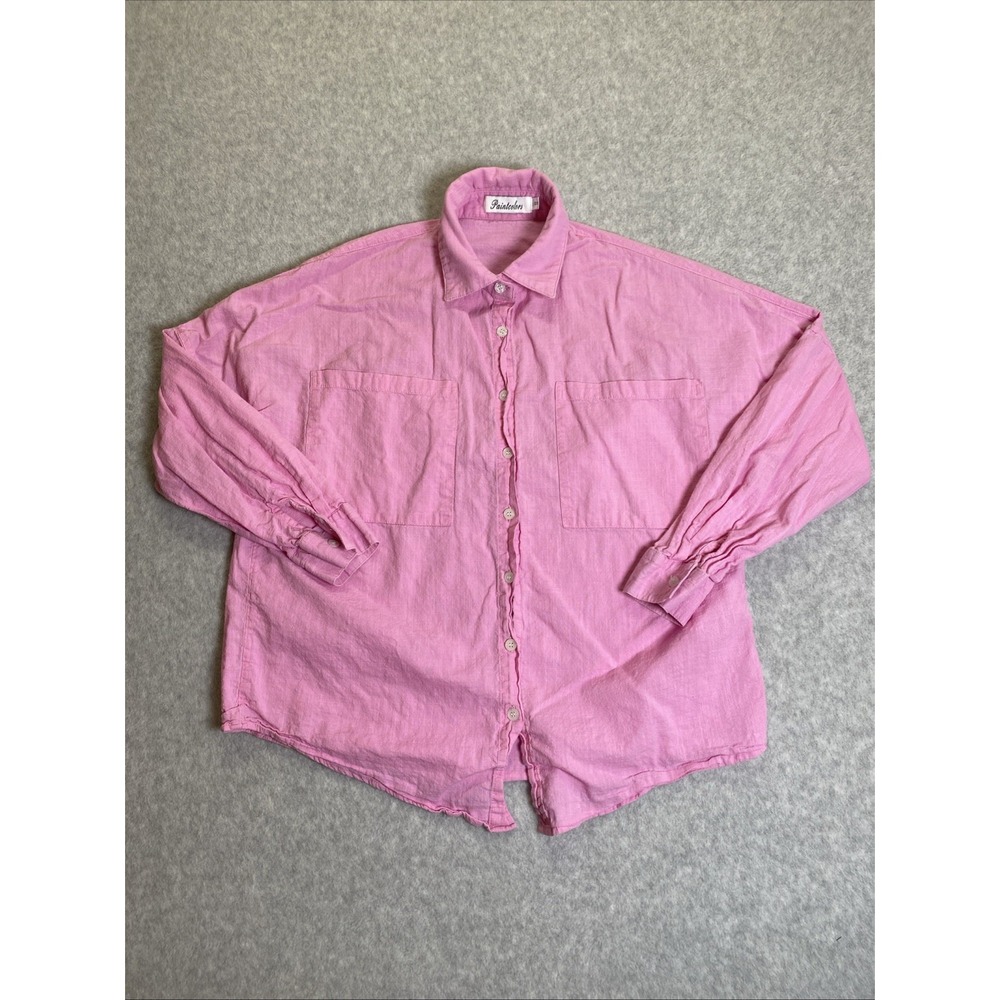 Paintcolors Womens Pink Button Down Shirt Size S Loose Fit Long Sleeve Pockets